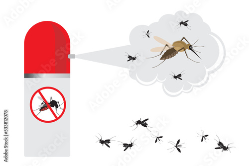 Mosquito vector. Mosquito spray. Malaria plague insect illustration