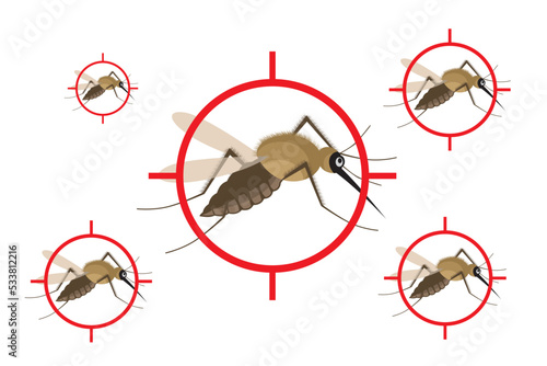 Mosquito vector. Mosquitoes bite humans. Flying insect illustration. Malaria plague insects