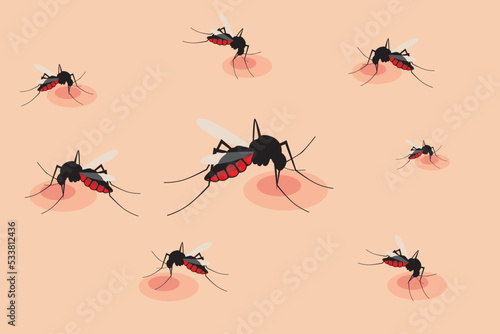 Flying mosquito vector. Mosquitoes bite humans. Flying insect illustration. Malaria plague insects