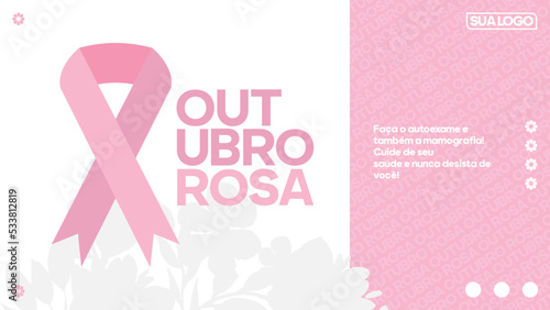 october breast cancer awareness month design banner in portuguese language