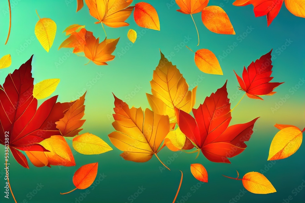 realistic cartoon look summer background. 3d rendering autumn leaves background realistic cartoon look summer background. 3d rendering autumn leaves background