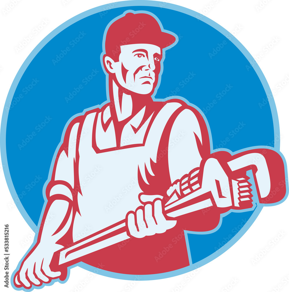 Plumber Worker Monkey Wrench Retro Plumber Worker Monkey Wrench Retro