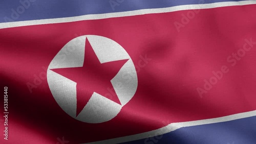 Flag Of Korea North - Korea North Flag High Detail - National flag Korea North wave Pattern loopable Elements - Fabric texture and endless loop - Highly Detailed Flag - The flag of fluttering in the photo