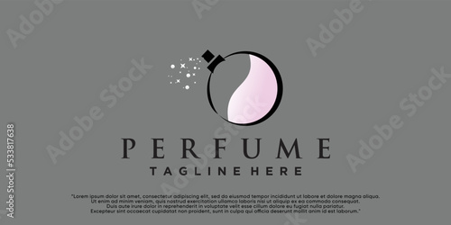Feminine beauty perfume logo template. creative linear style fragrance, spray bottle, luxury design Premium Vector