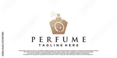 Feminine beauty perfume logo template. creative linear style fragrance, spray bottle, luxury design Premium Vector