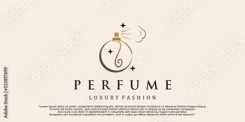Feminine beauty perfume logo template. creative linear style fragrance, spray bottle, luxury design Premium Vector
