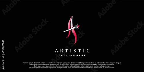 Brush and palette icon watercolor logo design