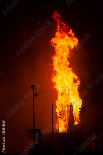 big burning statue in las fallas valencia spain