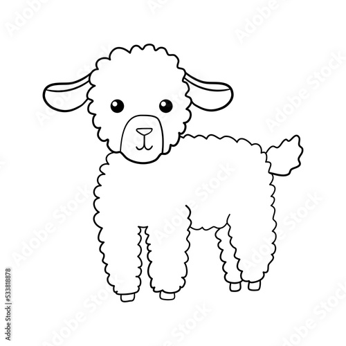 Cute outline lamb. Hand drawn illustration isolated on white background. Funny Farm animal for coloring book
