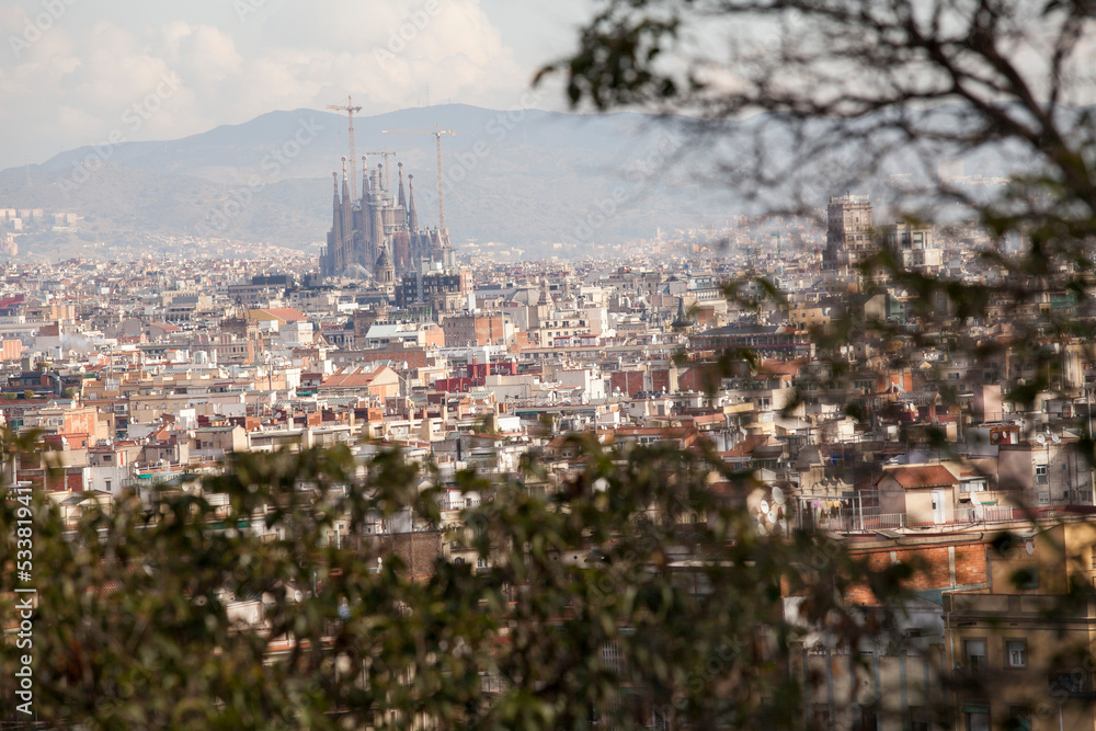 cityscape of church of sacred family, sagrada familia, temple, Barcelona