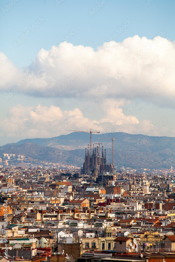 cityscape of church of sacred family, sagrada familia, temple, Barcelona