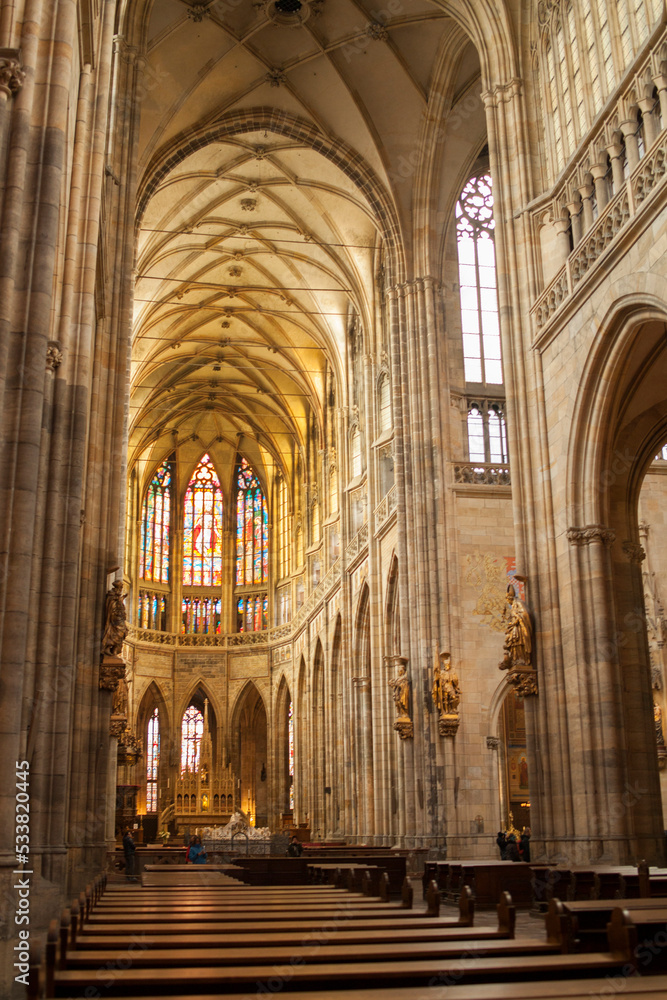 Inside of Prague Cathedral gothic architecture of , Czech Republic