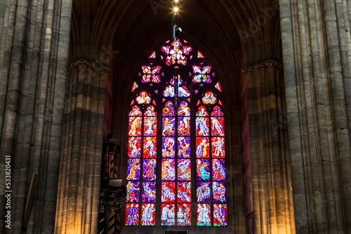 tinted church windows in the prague cathedral, pink, art, old, religion,