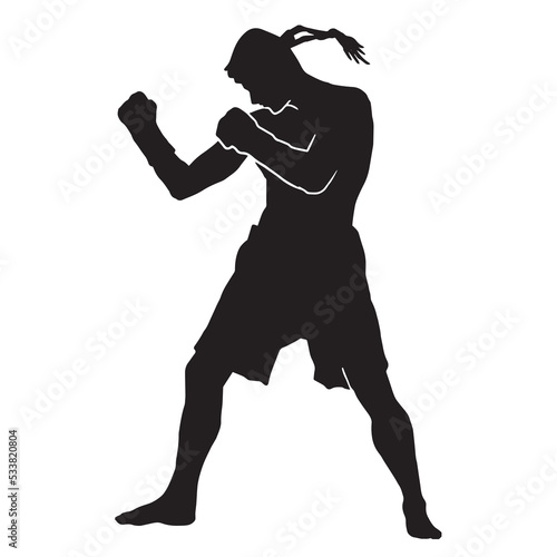 Male silhouette Muay Thai kickboxing kick boxer boxing men isolated. Thai Boxing fight traditional dance before fight, Vector illustration