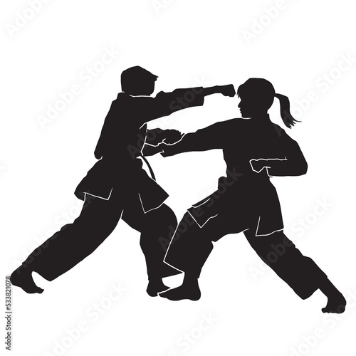 illustration of a female martial athletes . black and white drawing, white background