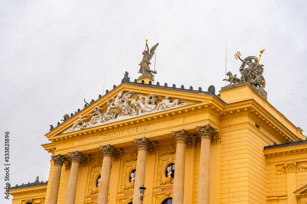 Obraz premium Wenceslas Square , National Museum in Prague , Historic and romantic old town along Vltava River during winter . Prague , Czech : December 12 , 2019