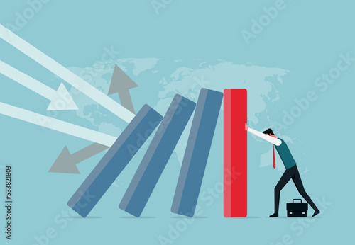 Company and business to survive concept, businessman leader help pushing bar graph falling in economic collapse