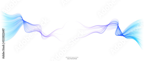 Abstract vector wave lines colorful gradient blue purple isolated on white background with space for text banner in concept technology, modern, science. A.I.