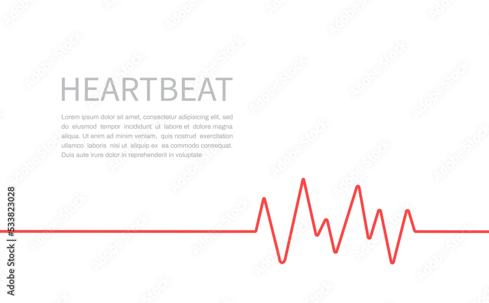 Red heartbeat line icon on white background. Pulse Rate Monitor banner. Vector illustration.