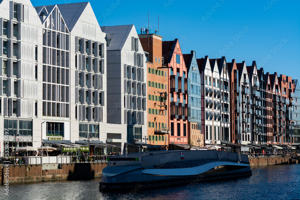 Naklejka premium Colorful facades and buildings in old central part of Gdansk city, Poland