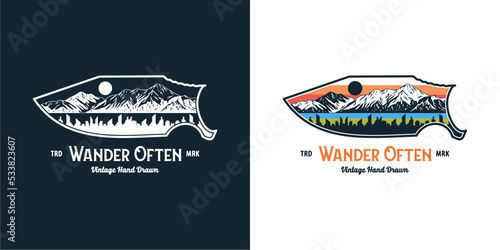 Retro Vintage logo badge adventure and outdoor mountains for sticker, t-shirt, hat, poster design
