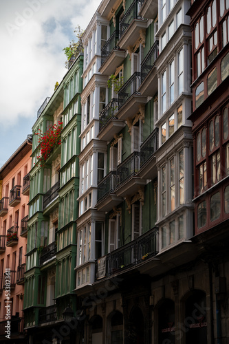 View on houses in old part of Bilbao city  Basque Country  North Spain