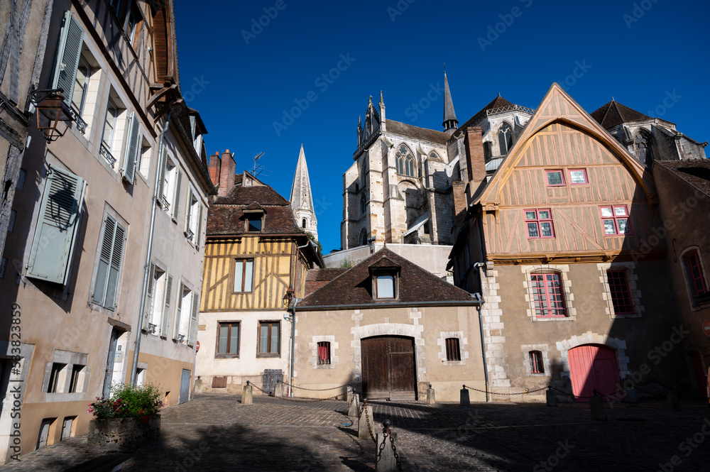 Old streets and houses of Auxerre, medieval city on river Yonne, north of Burgundy, France