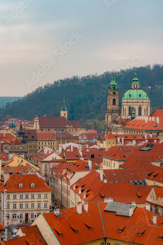 Beautiful view of Prague castle , historical building and castle complex in old town of Prague during winter . Prague , Czech : December 12 , 2019