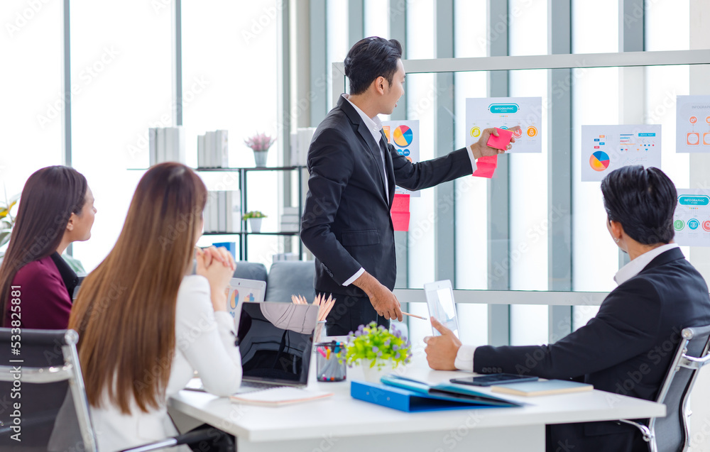 Fototapeta premium Millennial Asian professional successful businessman speaker lec