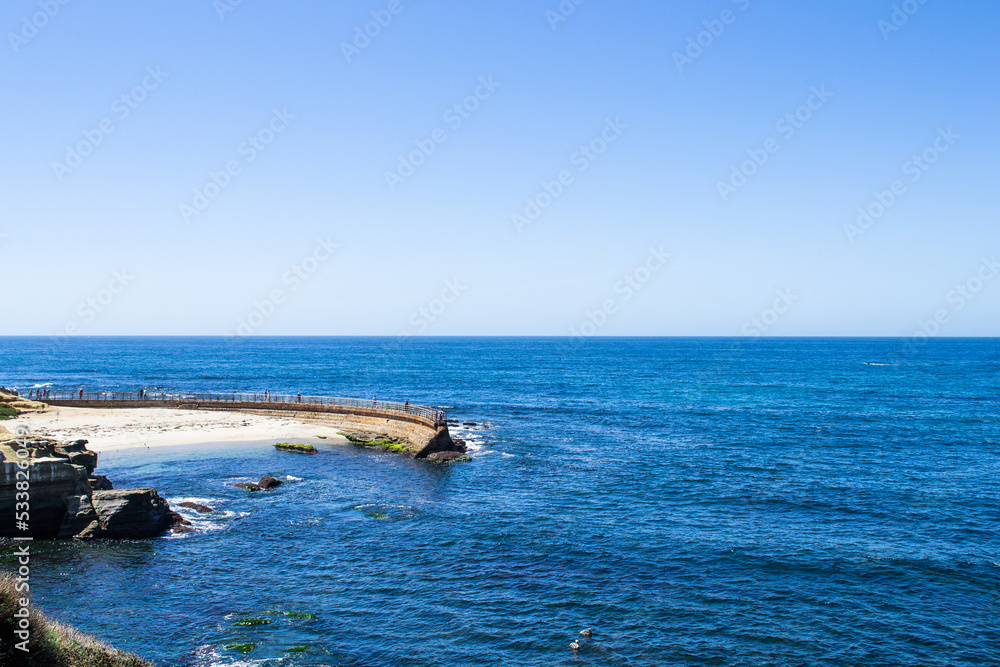 Ocean view of crashing waves in southern California west coast