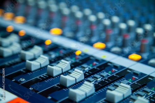 close up of audio console recording studio equalizer radio audio