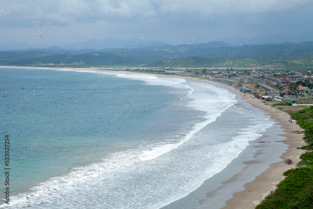 aerial shot of Ecuadorian beach shore Ecuador ruta del sol