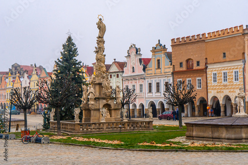Telc , beautiful Unesco old town with Colorful houses around Hradec square , Renaissance architecture during winter morning : Telc , Czech  : December 13, 2019 © fukez84