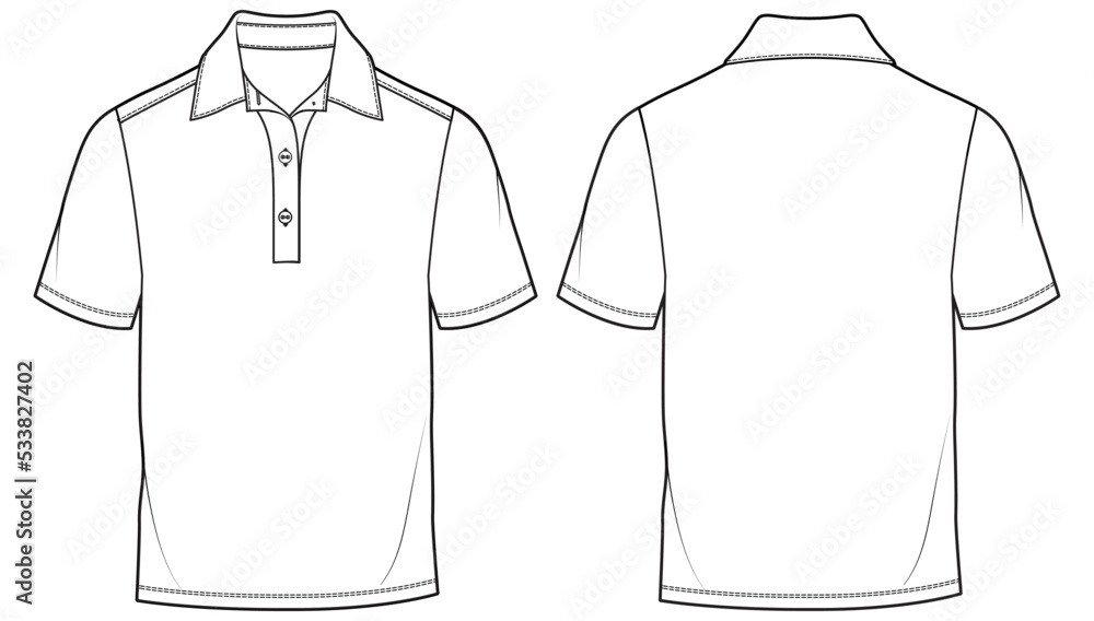 mens short sleeve pique polo t shirt flat sketch vector illustration ...