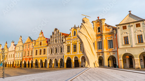 Telc , beautiful Unesco old town with Colorful houses around Hradec square , Renaissance architecture during winter morning : Telc , Czech : December 14, 2019