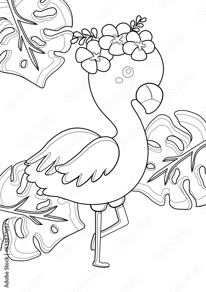 Fototapeta premium Cute Flamingo Bird Animal Coloring Pages A4 for Kids and Adult