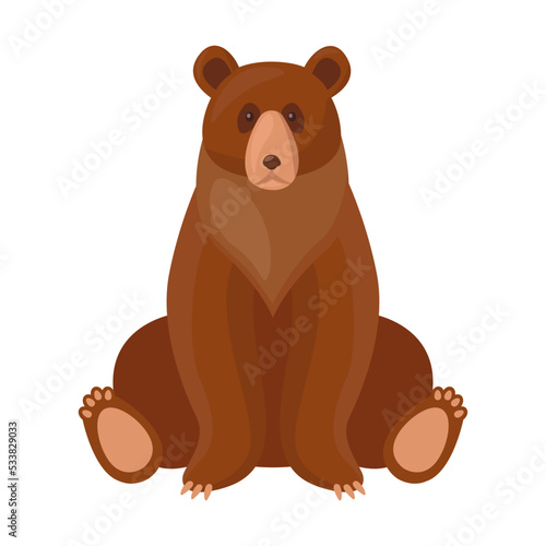 Brown bear. Cute cartoon grizzly sitting isolated on white. Vector illustrations for wildlife, predators, mammal animals concept
