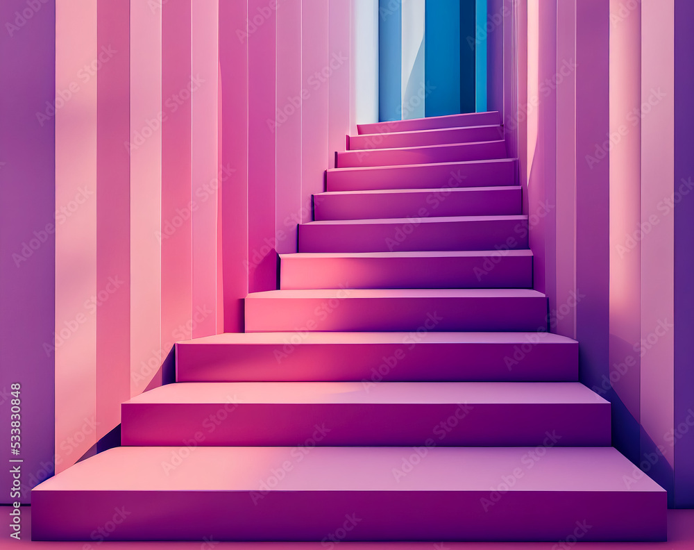 Pink stairs for product presentation. abstract geometric shape pastel pink. Minimal Background. 3d rendering
