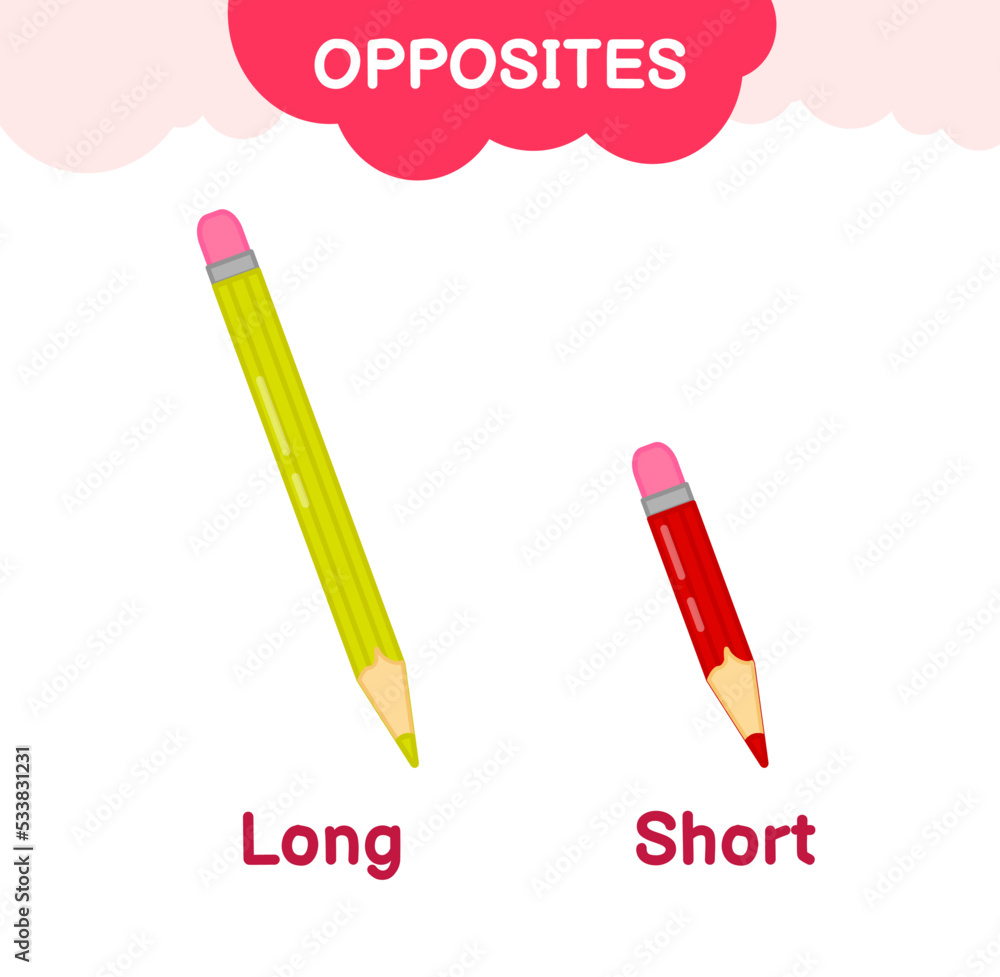 Vector learning material for kids opposites long short. Cartoon  illustrations of a long red pencil and a green short pencil. Stock ベクター |  Adobe Stock