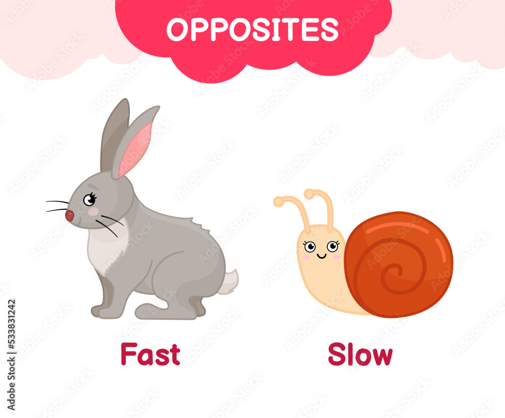 Vector learning material for kids opposites fast slow. Cartoon ...