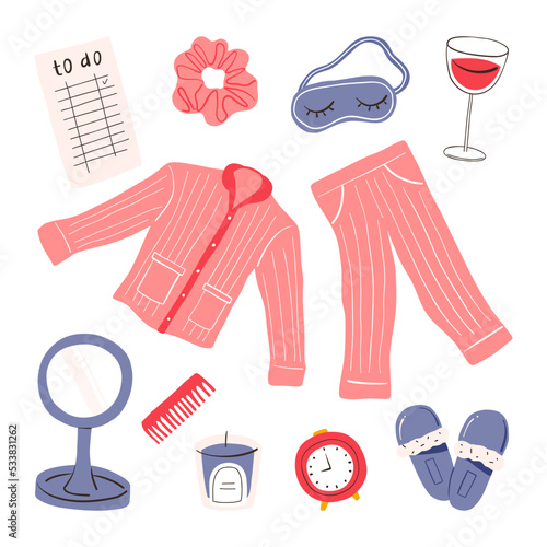 Woman self care bed time illustration