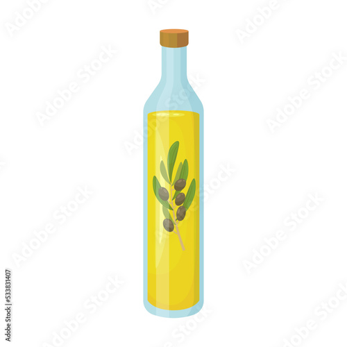 Colorful olive oil flat for web design. Cartoon olive tree, oil and branches with olives isolated vector illustration. Plants and nutrition concept