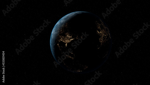 planet earth in space  3/4 light close starry background cosmic solar stars the world