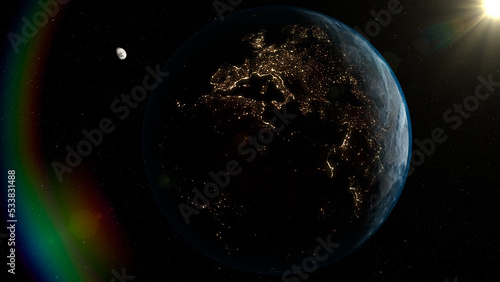 planet earth and moon in space starry background cosmic solar stars