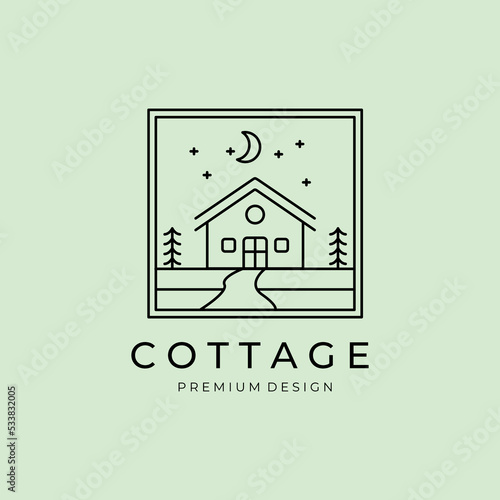 line art cottage village logo vector illustration