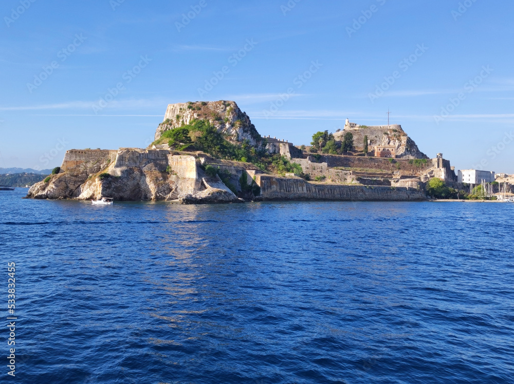 old Corfu town seen from boat