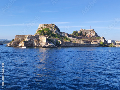 old Corfu town seen from boat