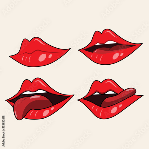 vector cartoon sexy lips with various expressions