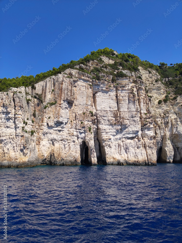 blue caves on Paxos island in Greece