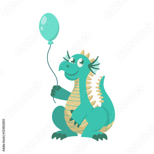 Cartoon fairy tale dragon vector illustration. Cute flying dragon isolated on white background. Fairytale for kids  magical concept